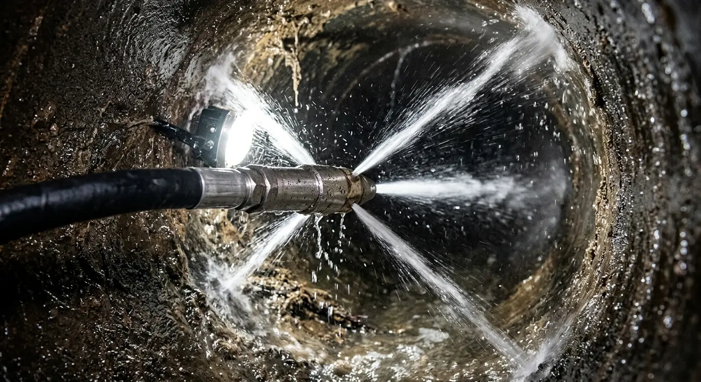High-pressure hydro jetting nozzle cleaning sewer pipe for Storm Drain Cleaning in Greenfield